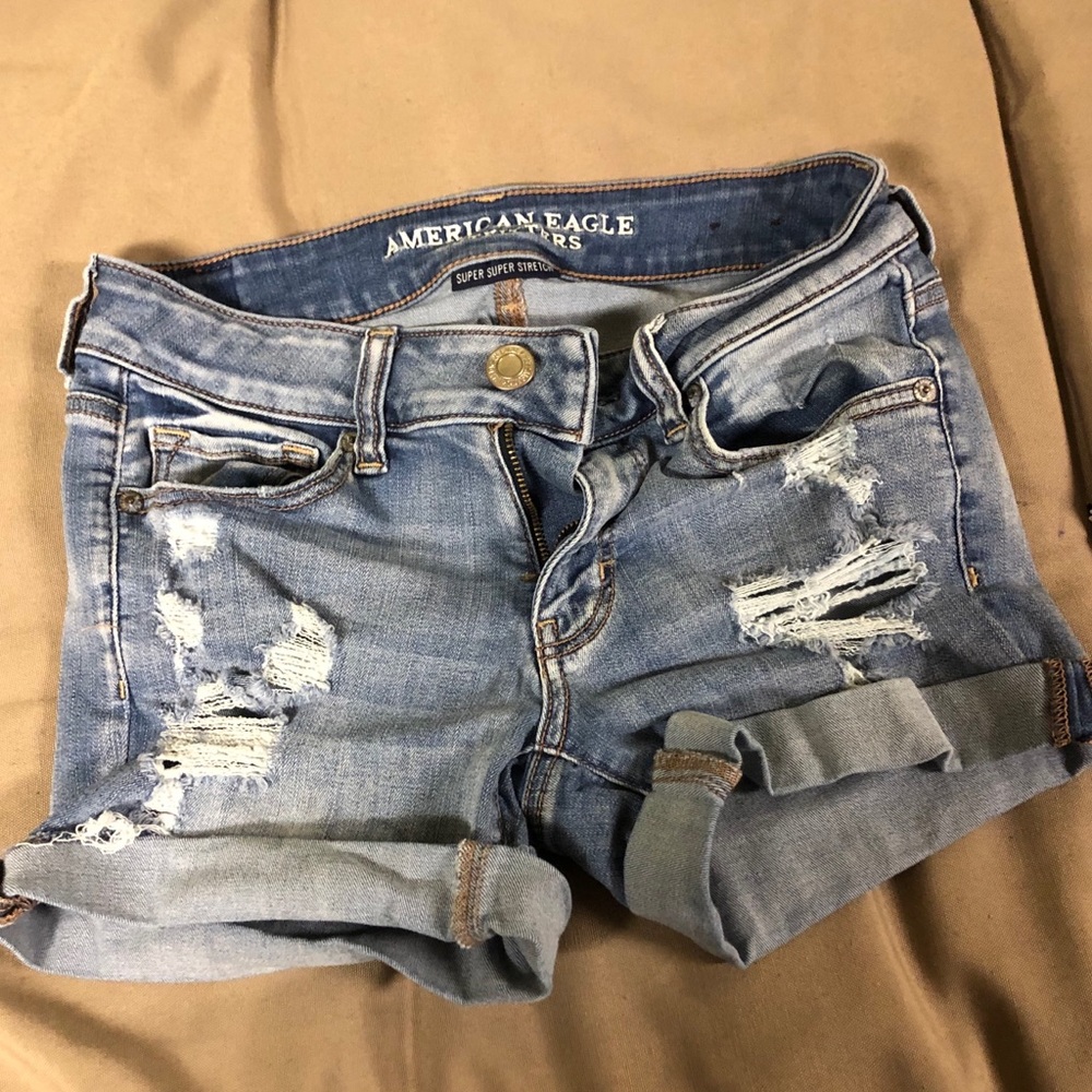 American Eagle Light Denim Distressed Shorts